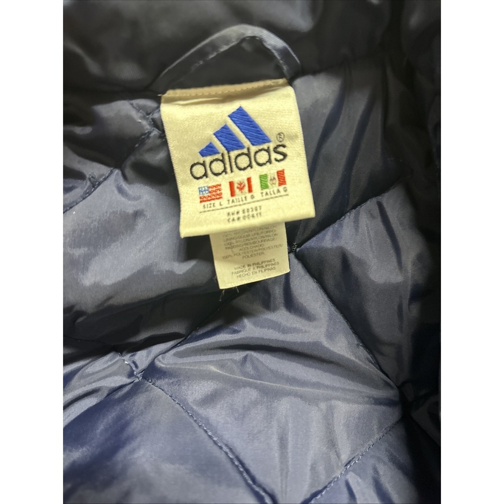 90's Adidas Puffer Striped Jacket Large Embroidered Logo Green White Blue Large - Picture 7 of 7